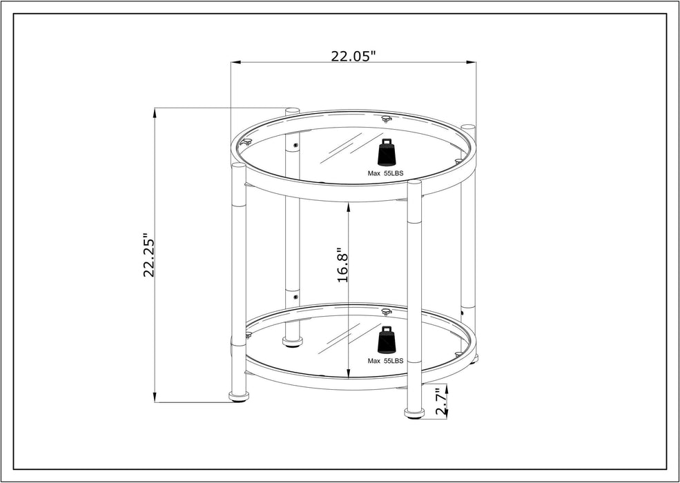 Contemporary Acrylic End Table, Side Table with Tempered Glass Top, Chrome/Silver End Table for Living Room&Bedroom