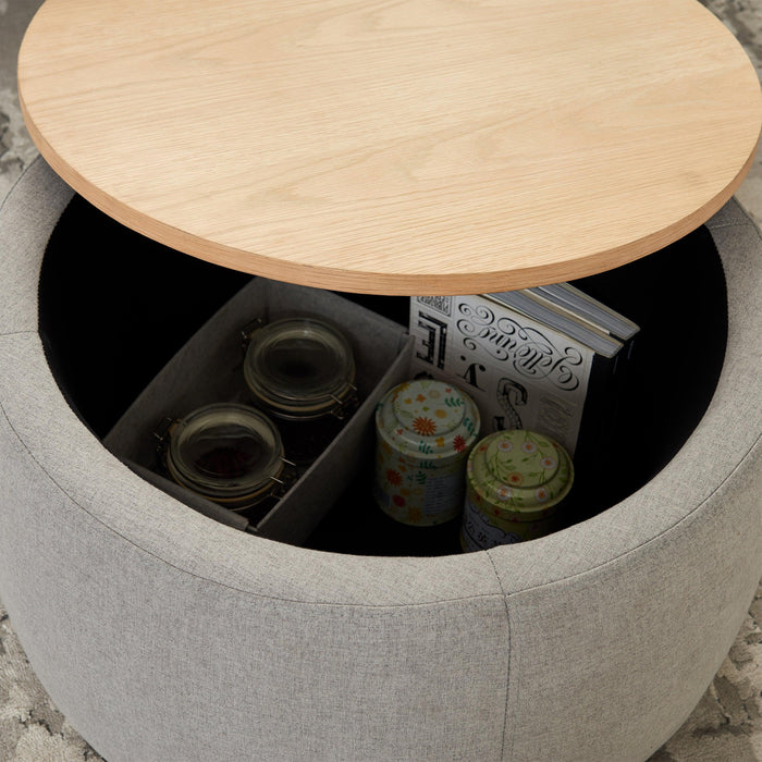 RoundStorage Ottoman, 2 in 1 Function, Work as End table and Ottoman,  Grey (25.5"x25.5"x14.5")