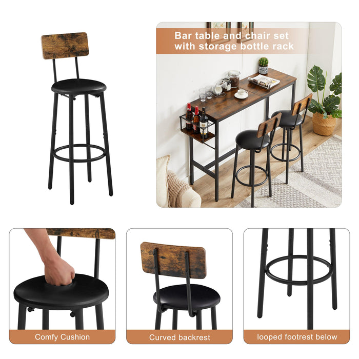 Bar Table Set with wine bottleStorage rack (Rustic Brown,47.24’’w x 15.75’’d x 35.43’’h)