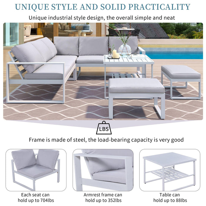 Industrial Style Outdoor Sofa Combination Set With 2 Love Sofa,1 Single Sofa,1 Table,2 Bench