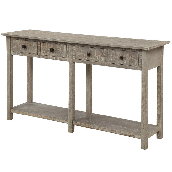 Rustic Brushed Texture Entryway Table Console Table with Drawers and Bottom Shelf for Living Room (Grey Wash)