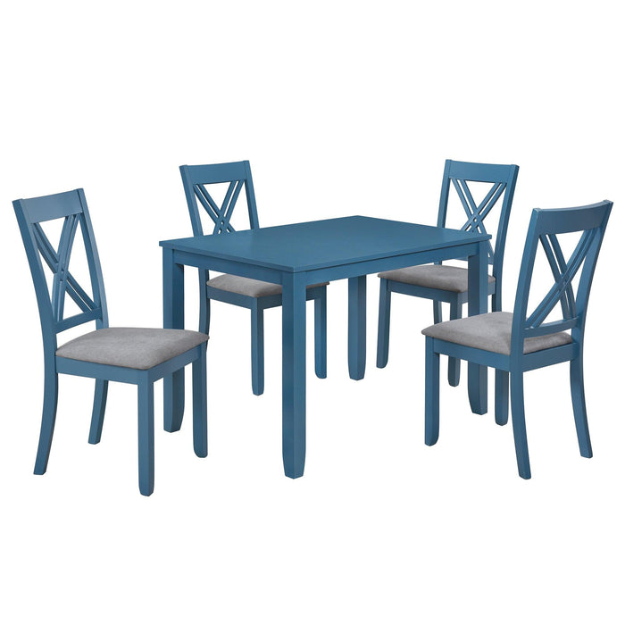 Rustic Minimalist Wood 5-Piece Dining Table Set with 4 X-Back Chairs for Small Places, Blue