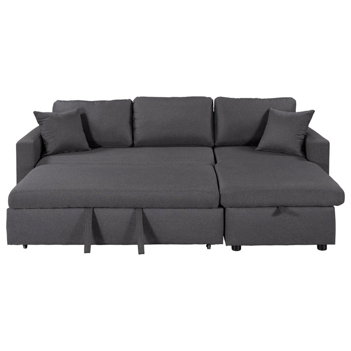 Upholstery  Sleeper Sectional Sofa Grey withStorage Space, 2 Tossing Cushions