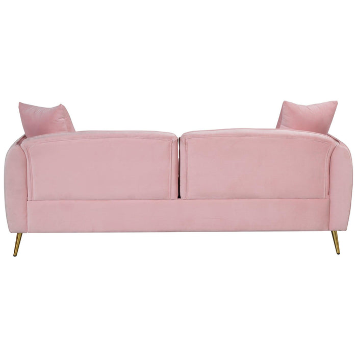 77.5" Velvet Upholstered Sofa with Armrest Pockets,3-Seat Couch with 2 Pillows and lden Metal Legs for Living Room,Apartment,Home Office,Pink