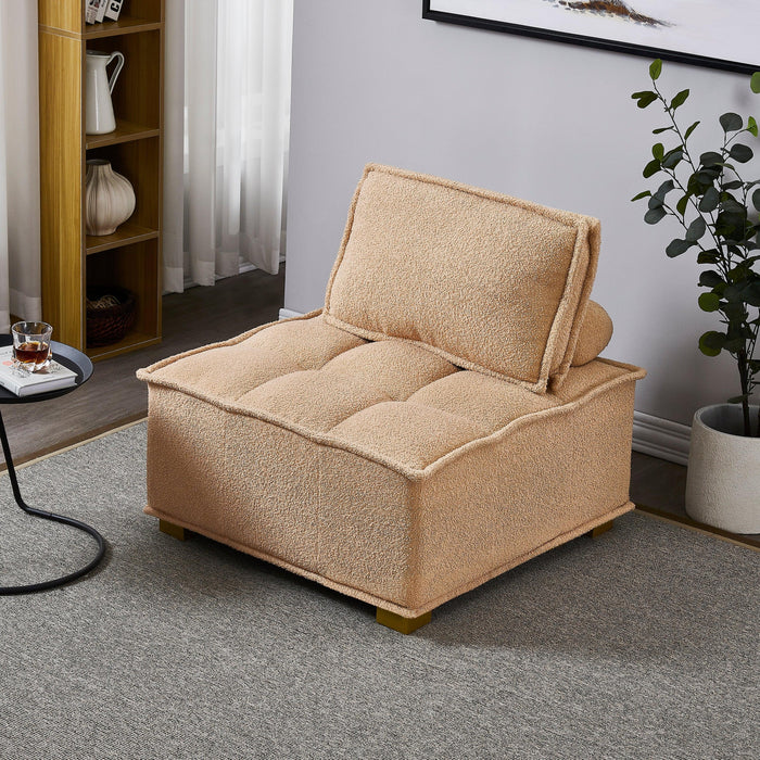 Lazy sofa ottoman with ld wooden legs teddy fabric (Khaki)