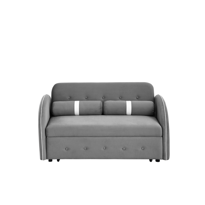 Modern 55.5" Pull Out Sleep Sofa Bed 2 Seater Loveseats Sofa Couch with side pockets, Adjsutable Backrest and Lumbar Pillows for Apartment Office Living Room