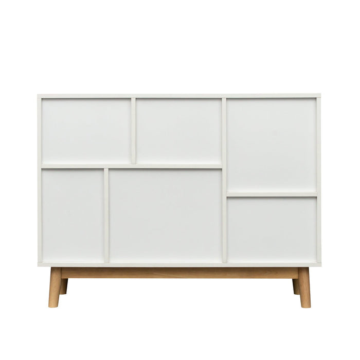 Multi-purposeStorage cabinet with display stand and door, entrance channel,Modern buffet or kitchen sideboard, TV cabinet, white and oak