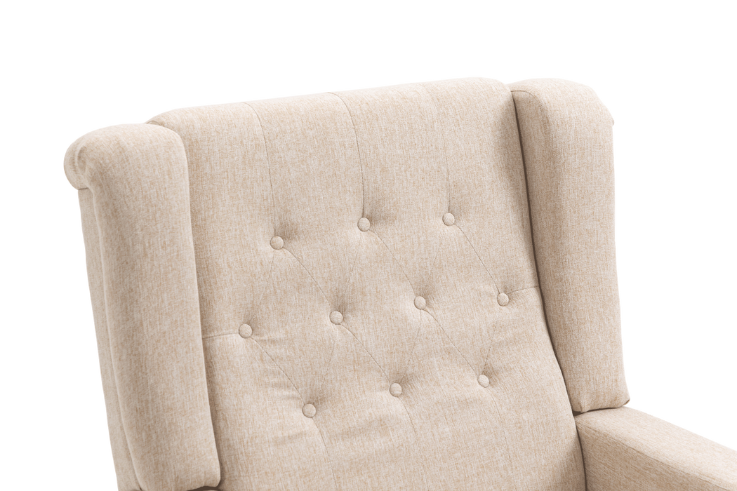 Arm Pushing Recliner Chair,Modern Button Tufted Wingback Push Back Recliner Chair, Living Room Chair Fabric Pushback Manual Single Reclining Sofa Home Theater Seating for Bedroom,Khaki Yelkow