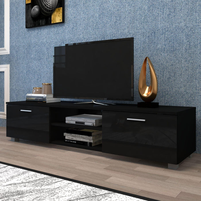 Black TV Stand for 70 Inch TV Stands, Media Console Entertainment Center Television Table, 2Storage Cabinet with Open Shelves for Living Room Bedroom