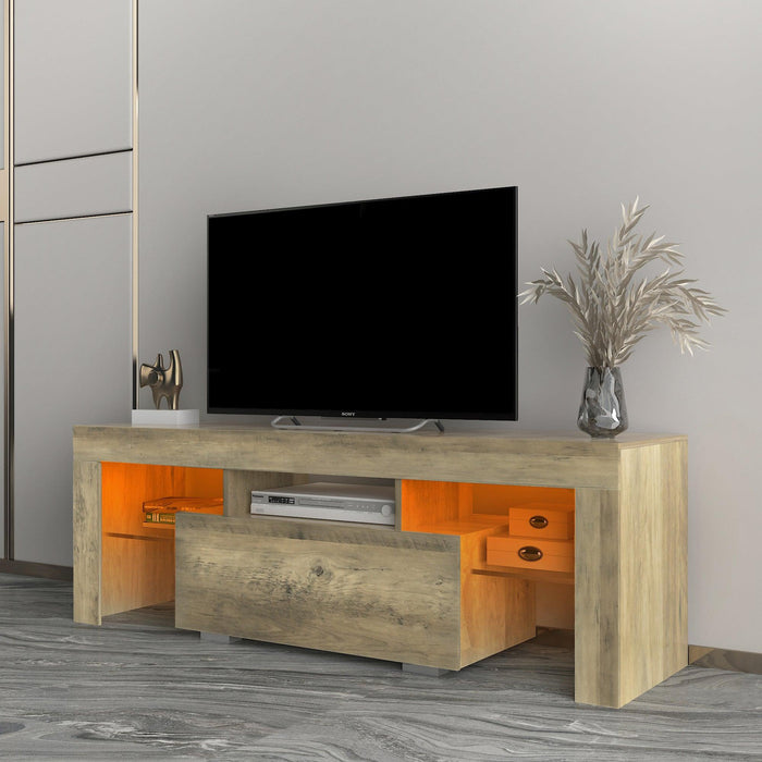 TV Stand with LED RGB Lights,Flat Screen TV Cabinet, Gaming Consoles - in Lounge Room, Living Room,WOOD