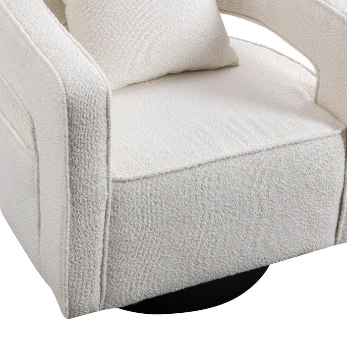 29.0"W Swivel Accent Open Back ChairModern Comfy Sofa Chair With Black Base For Nursery Bedroom Living Room Hotel Office, Club Chair Leisure Arm Chair For Lounge (Ivory Boucle)