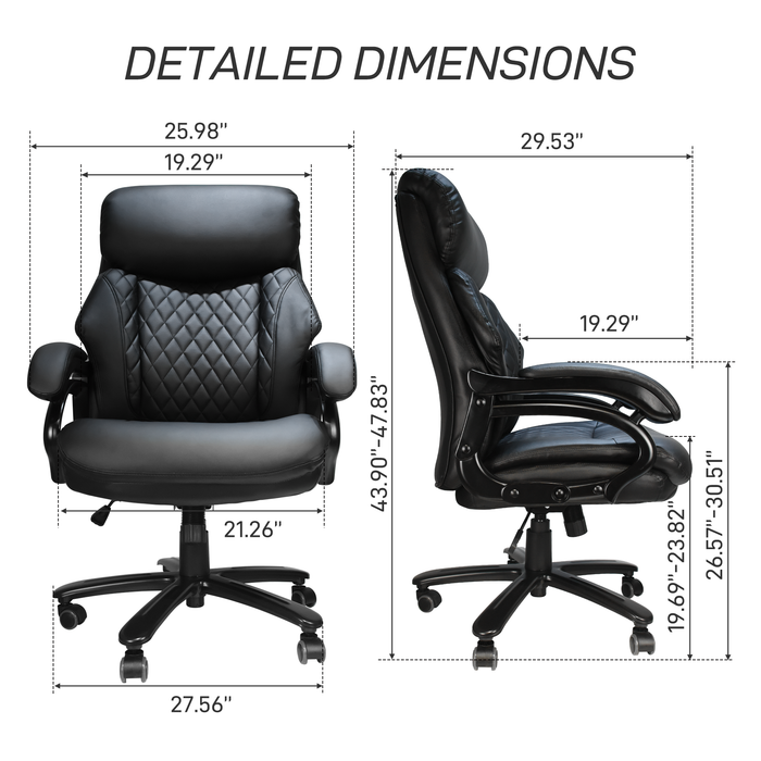 Office Desk Chair with High Quality PU Leather, Adjustable Height/Tilt, 360-Degree Swivel, 400LBS , Black