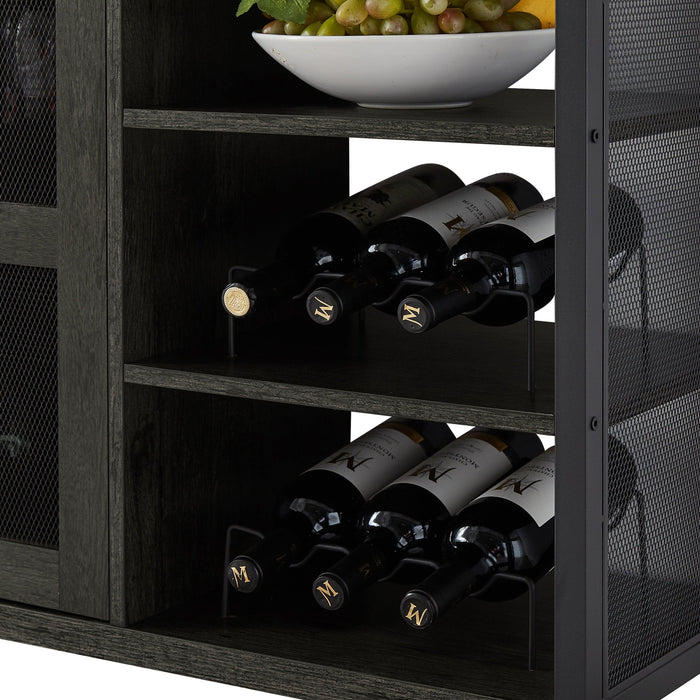 Industrial Wine Bar Cabinet, LiquorStorage Credenza, Sideboard with Wine Racks & Stemware Holder (Dark Grey, 55.12''w x 13.78''d x 30.31' ' h)