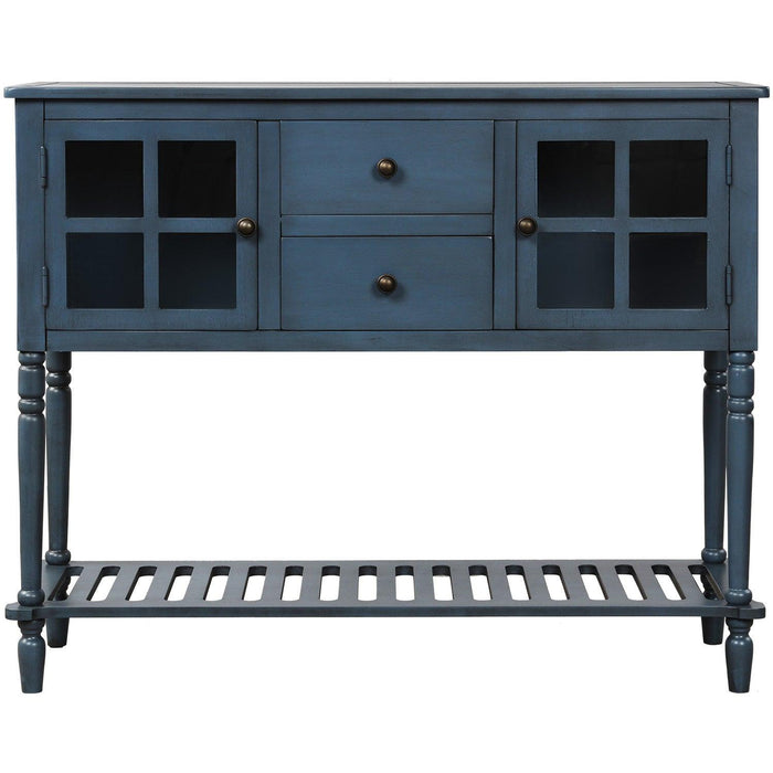 Sideboard Console Table with Bottom Shelf, Farmhouse Wood/Glass BuffetStorage Cabinet Living Room (Antique Navy)