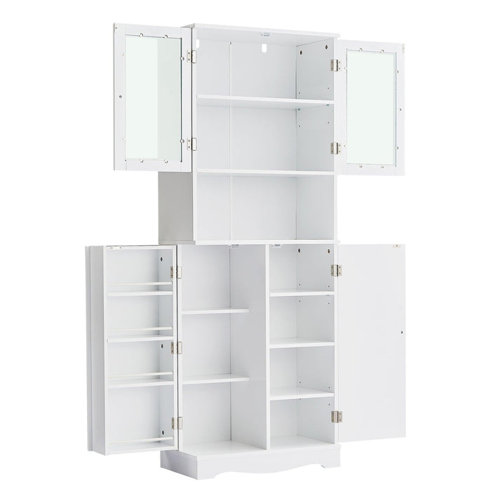 TallStorage Cabinet with Glass Doors for Bathroom/Office, MultipleStorage Space, White