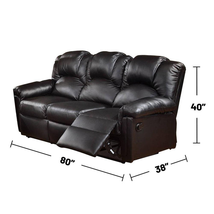 3 Seats Bonded Leather Manual Motion Reclining Sofa in Black