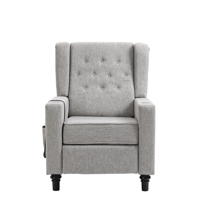 Arm Pushing Recliner Chair,Modern Button Tufted Wingback Push Back Recliner Chair, Living Room Chair Fabric Pushback Manual Single Reclining Sofa Home Theater Seating for Bedroom,Light Gray