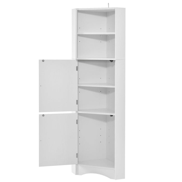 Tall Bathroom Corner Cabinet, FreestandingStorage Cabinet with Doors and Adjustable Shelves, MDF Board, White