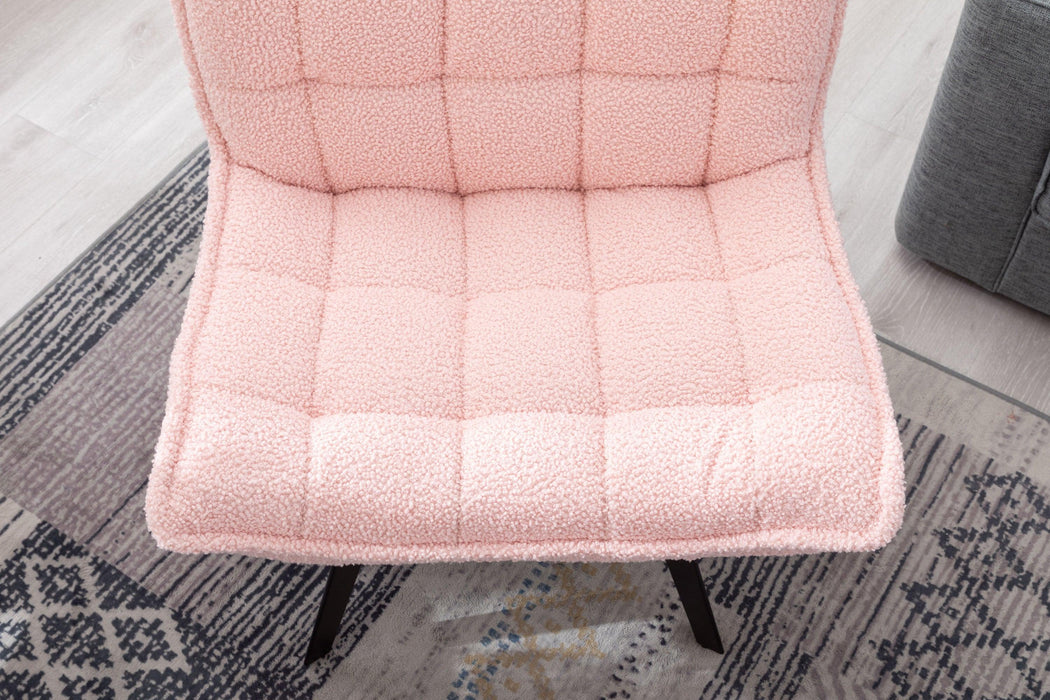 Modern Soft Teddy Fabric Material Large Width Accent Chair Leisure Chair Armchair TV Chair Bedroom Chair With Ottoman Black Legs For Indoor Home And Living Room,Pink