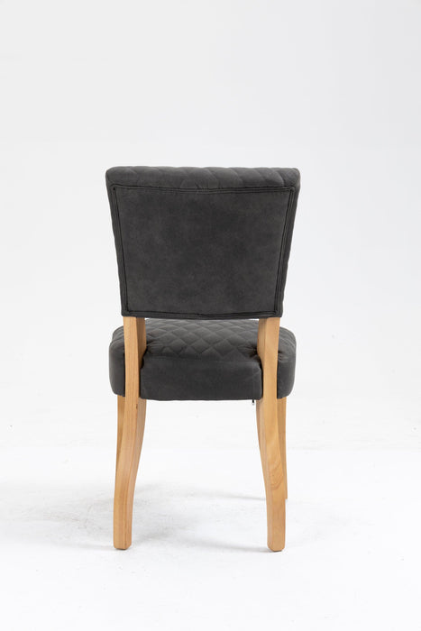 Upholstered Diamond Stitching Leathaire Dining Chair with Solid Wood Legs Gray