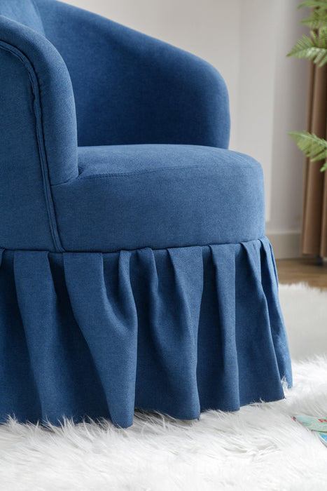 Linen Fabric Accent Swivel Chair Auditorium Chair With Pleated Skirt For Living Room Bedroom Auditorium,Blue