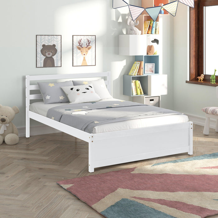 Full  Size Wood Platform Bed Frame with Headboard for whiet color