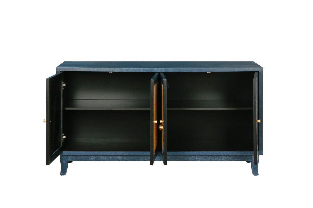 AccentStorage Cabinet Sideboard Wooden Cabinet with Antique Blue 4Doors for Hallway, Entryway, Living Room, Bedroom