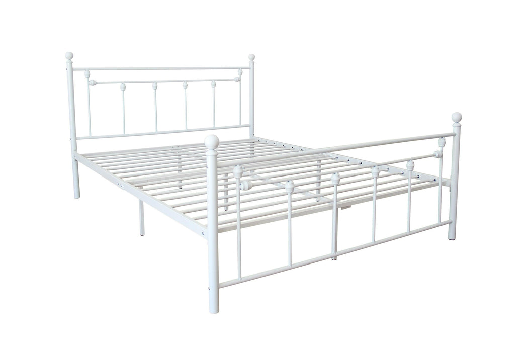 Full Size Metal Bed Frame with Headboard and Footboard (White)