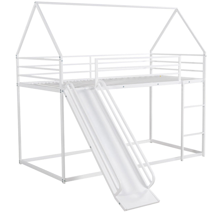 Twin over Twin House Bunk Bed with Ladder and Slide,White