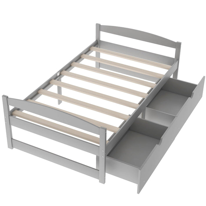 Twin size platform bed, with two drawers, gray