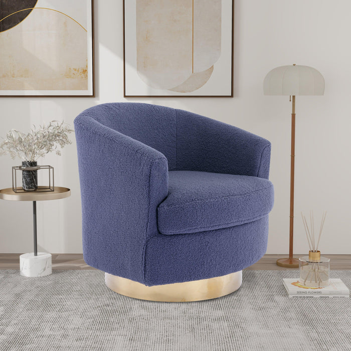 30.7''W Boucle Swivel Accent Barrel ChairModern Comfy Sofa With Gold Stainless Steel Base for Living Room, 360 Degree Club Arm Chair for Nursery Bedroom Living Room Lounge Hotel (Navy Boucle)