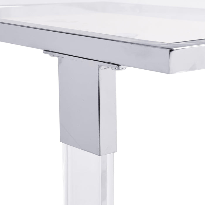 Chrome Glass Side Table, Acrylic End Table, Glass Top C Shape Square Table with Metal Base for Living Room, Bedroom, Balcony Home and Office