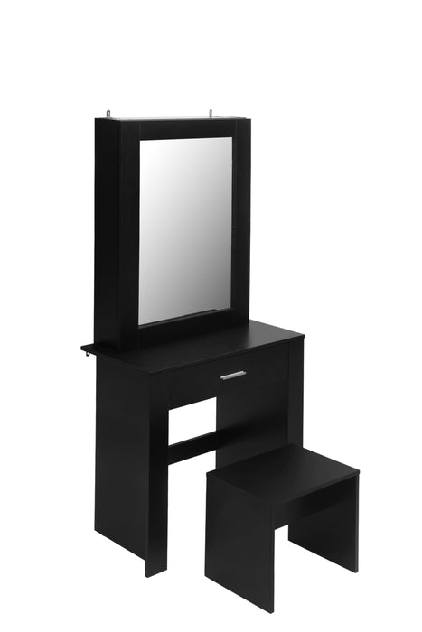 Vanity Desk with Mirror & Stool, Black Makeup Table withStorage Shelves & Drawer, Vanity Set for Girls Women