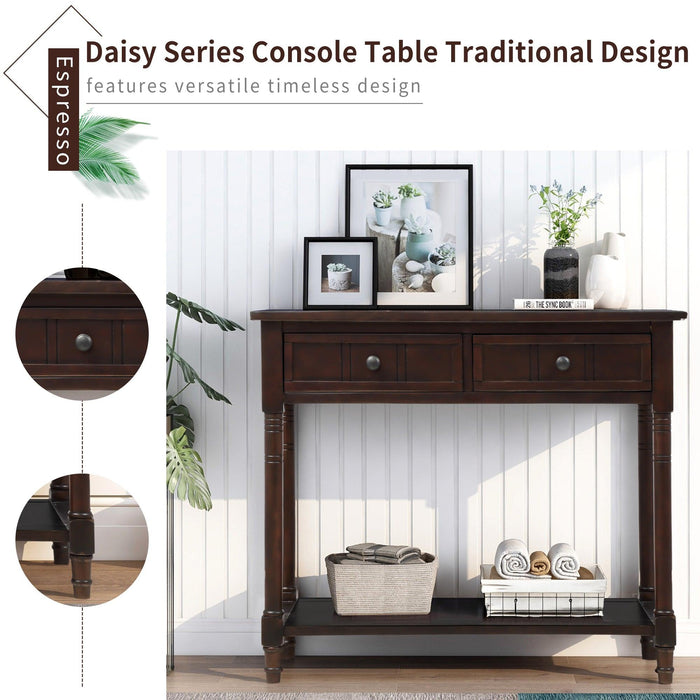 Daisy Series Console Table Traditional Design with Two Drawers and Bottom Shelf (Espresso)