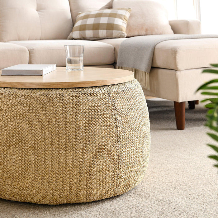 RoundStorage Ottoman, 2 in 1 Function, Work as End table and Ottoman, Natural (25.5"x25.5"x14.5")