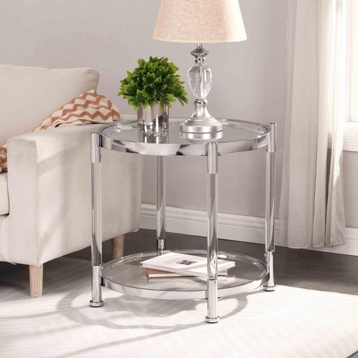 Contemporary Acrylic End Table, Side Table with Tempered Glass Top, Chrome/Silver End Table for Living Room&Bedroom