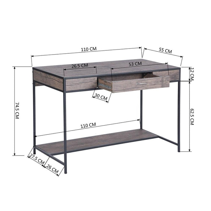 43.3"W x 21.6"D x 29.3"H Computer Desk with One Drawer, Walnut & Black