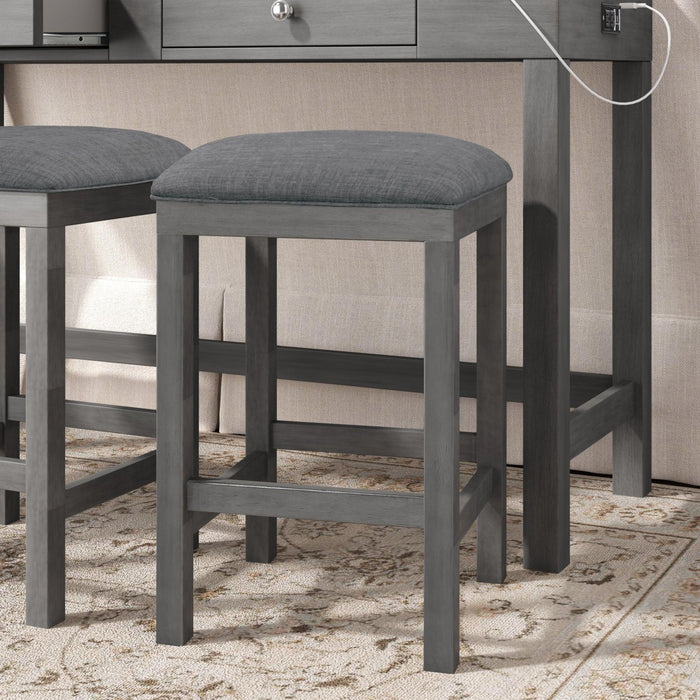 4-Piece Counter Height Table Set with Socket and Fabric Padded Stools, Gray