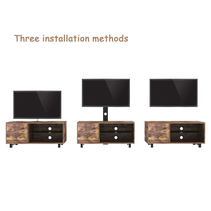 Rustic Brown TV Console with push-to-openStorage Cabinet for TV up to 65in Wood &glass TV Stand for Living Room Bedroom