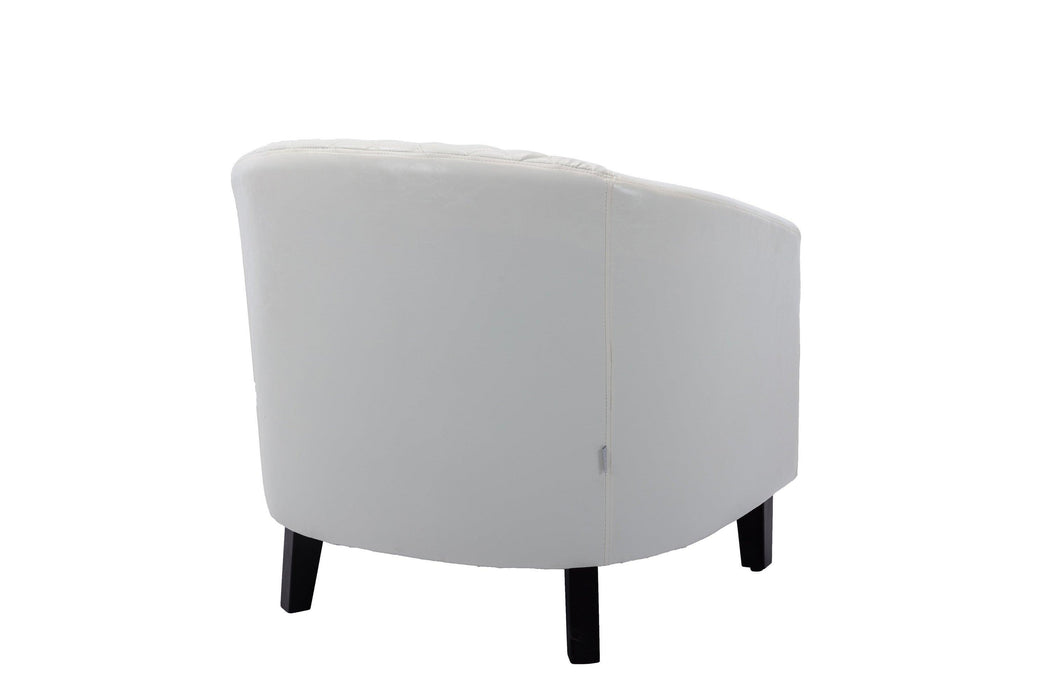 accent Barrel chair living room chair with nailheads and solid wood legs  white  pu leather