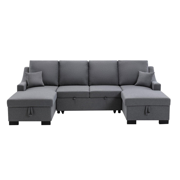 Upholstery Sleeper Sectional Sofa with DoubleStorage Spaces, 2 Tossing Cushions, Grey