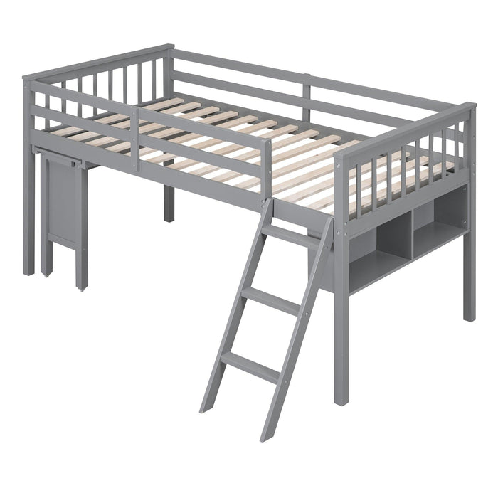 Twin Size Loft Bed With Removable Desk and Cabinet, Gray