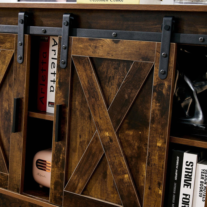 Rustic Brown decorative wooden TV /Storage cabinet with two sliding barn doors, available for bedroom, living room,corridor.