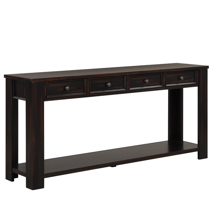 63" Pine Wood Console Table with 4 Drawers and 1 Bottom Shelf for Entryway Hallway Easy Assembly 63 inch Long Sofa Table (Distressed Black)