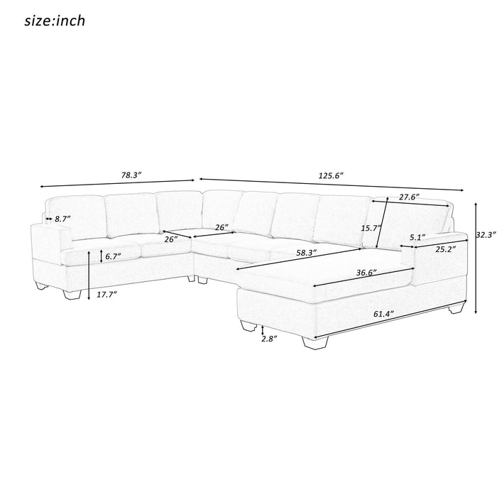 Modern Large Upholstered  U-Shape Sectional Sofa, Extra Wide Chaise Lounge Couch,  Grey