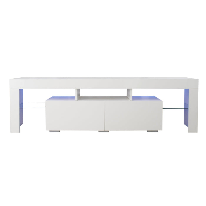 Modern White TV Stand, 20 Colors LED TV Stand w/Remote Control Lights