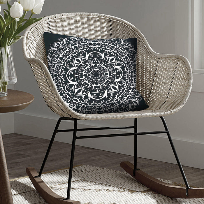 20 x 20Modern Square Cotton Accent Throw Pillow, Mandala Design Pattern, Black, White