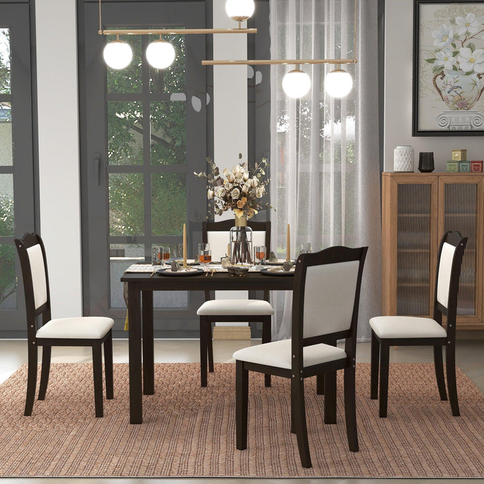 5-Piece Wood Dining Table Set Simple Style Kitchen Dining Set Rectangular Table with Upholstered Chairs for Limited Space (Espresso)