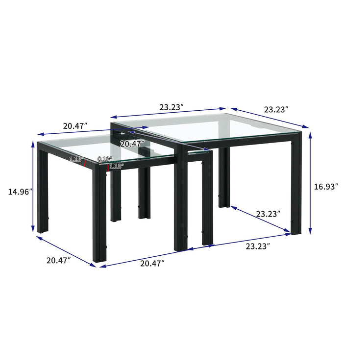 Nesting Coffee Table Set of 2, SquareModern Stacking Table with Tempered Glass Finish for Living Room,Transparent