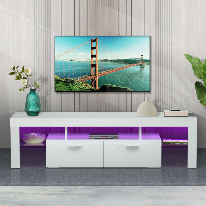 20 minutes quick assemble,White morden TV Stand with LED Lights,high glossy front TV Cabinet,can be assembled in Lounge Room, Living Room or Bedroom,color:WHITE